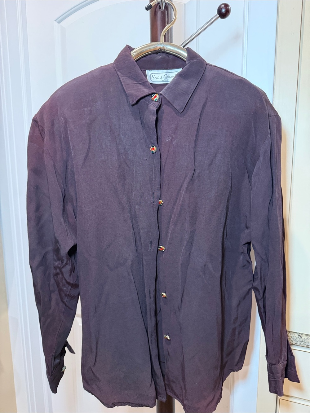 Women's Vintage Plum Button-Front Blouse by Saint Germain